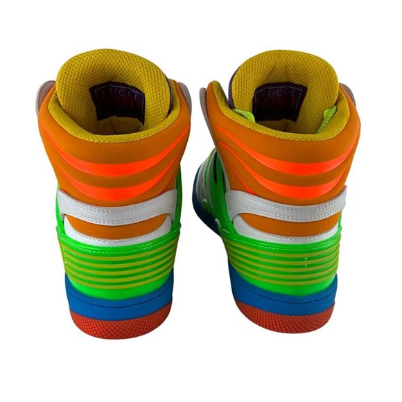 Gucci Women's Basket High Top Basketball Shoes White Green Purple Sz 37.5 - Picture 8 of 14